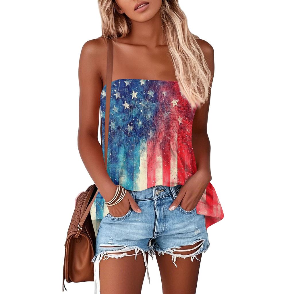 Tube Tops For Women,Cute Sexy Off Shoulder Print Sleeveless T-Shirt