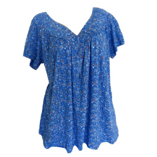 Women T-shirts V Neck Breathable Plus Size Flower Print Summer T-shirts for Daily Wear