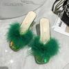 Fashion Comemore Women Slippers Summer Fashion Stiletto Sandals Open Toe High Heel 2025 Fur Heels for Woman Pink Shoes Sapatos Femininos