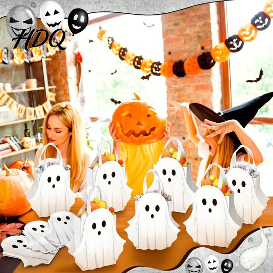 Candy Gift Bag Halloween Ghost Bag White Pouch with Cute Face Trick or Purses And Handbags Treat Favor for Party Kids Goodie Prizes Holder