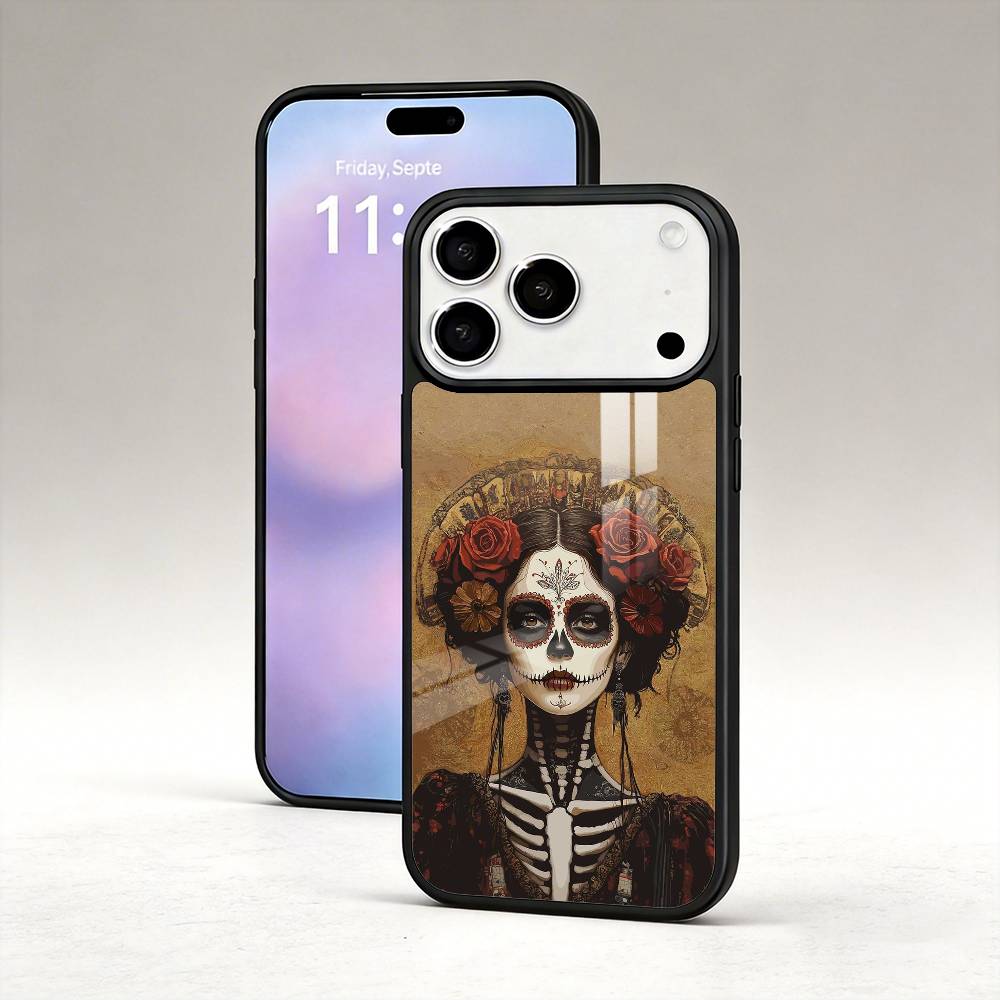D-Day of the Dead M-Mexican Catrina Skull Phone Case For iPhone17,16,15,14,13,12,Pro,Max,Magnetic For Magsafe Wireless Charging