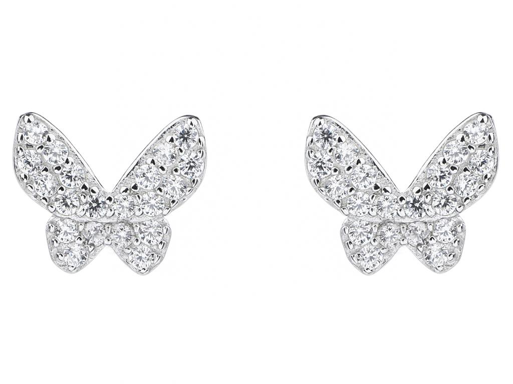 Silver Butterfly Earrings with Zirconia Small Rhodium-Plated Women's Studs Butterflies
