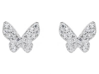 Silver Butterfly Earrings with Zirconia Small Rhodium-Plated Women's Studs Butterflies