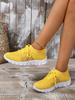 Fashion New Women Casual Flats Ladies Sport Shoes Woman Slip on Lace-Up Shoes All Color Chunky Sole Fashion Fly Knitting Mesh Shoes