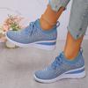 Fashion Women's Shiny Rhinestone Wedge Sneakers Breathable Knit Non Slip Walking Shoes Woman Plus Size Fashion Thick Sole White Sneakers