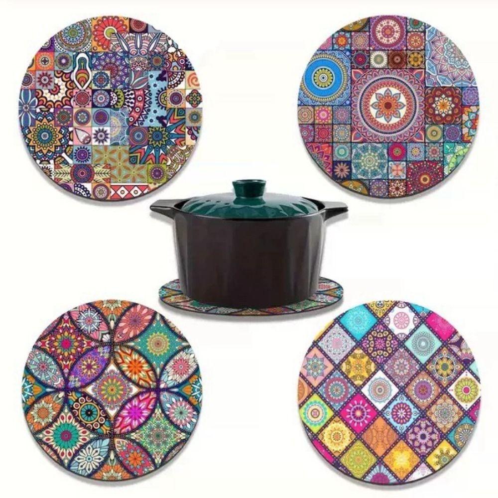 4pcs Heat Resistant Place Mats Non-slip Kitchen Placemat Round Placemat  for Kitchen Dining Room