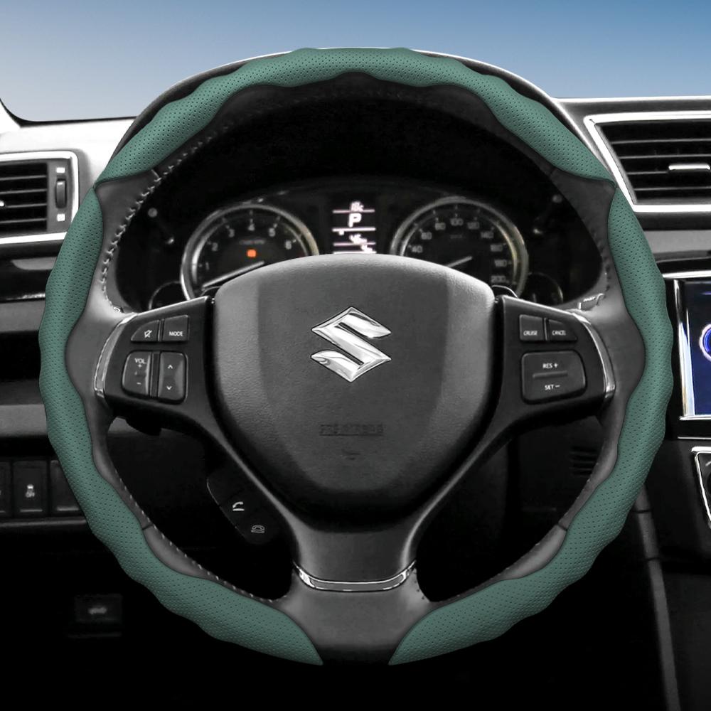 bpzsw1 Suitable for Suzuki Steering Wheel Covers with a Wavy Sports Design, Breathable Leather, Segmented Anti-Slip, for Models