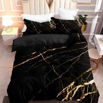 3pcs Marble Bedding Luxury Golden Black Marble Print Guest Room Duvet Cover Set 1pc* Duvet Cover + 2pcs Pillowcase