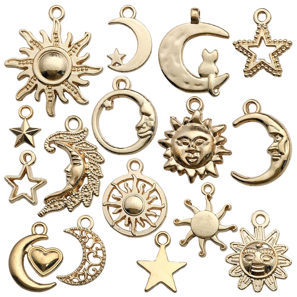 KC Gold Star Moon Sun Pendant Charm for DIY Bracelet Jewelry