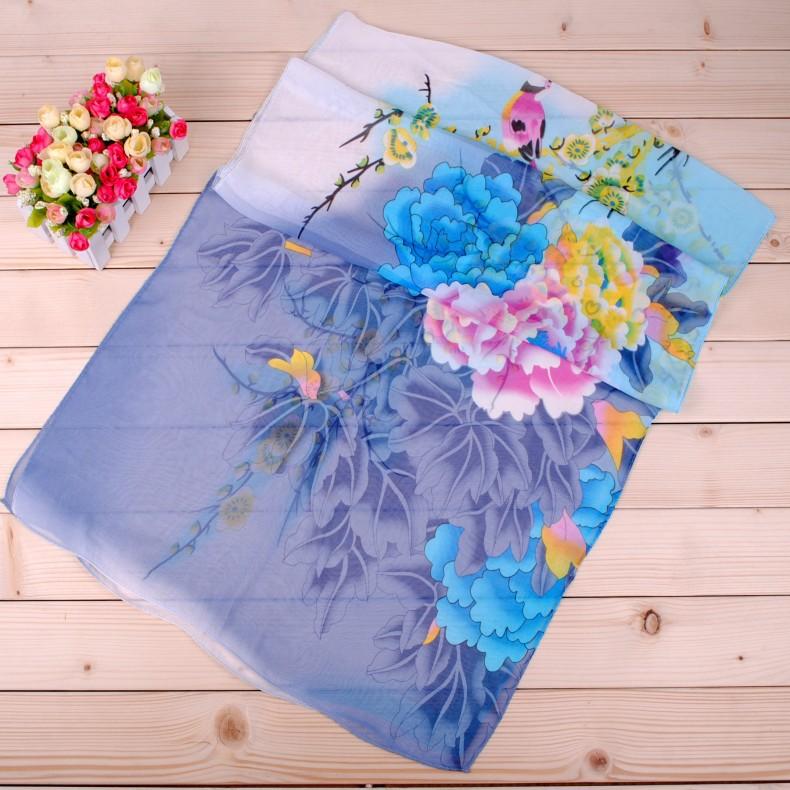 Fashion Peonyflower Georgette Scarfs For Women Lightweight Long Thin And Soft Sheer Scarfs Shawls Wraps Beach Kerchief Foulard