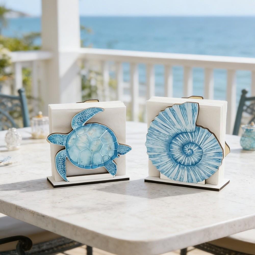 Creative Ocean Theme Wooden Napkin Holder Fish Shaped Decorative Desktop Ornament Large Capacity Tissue Holder Cafe