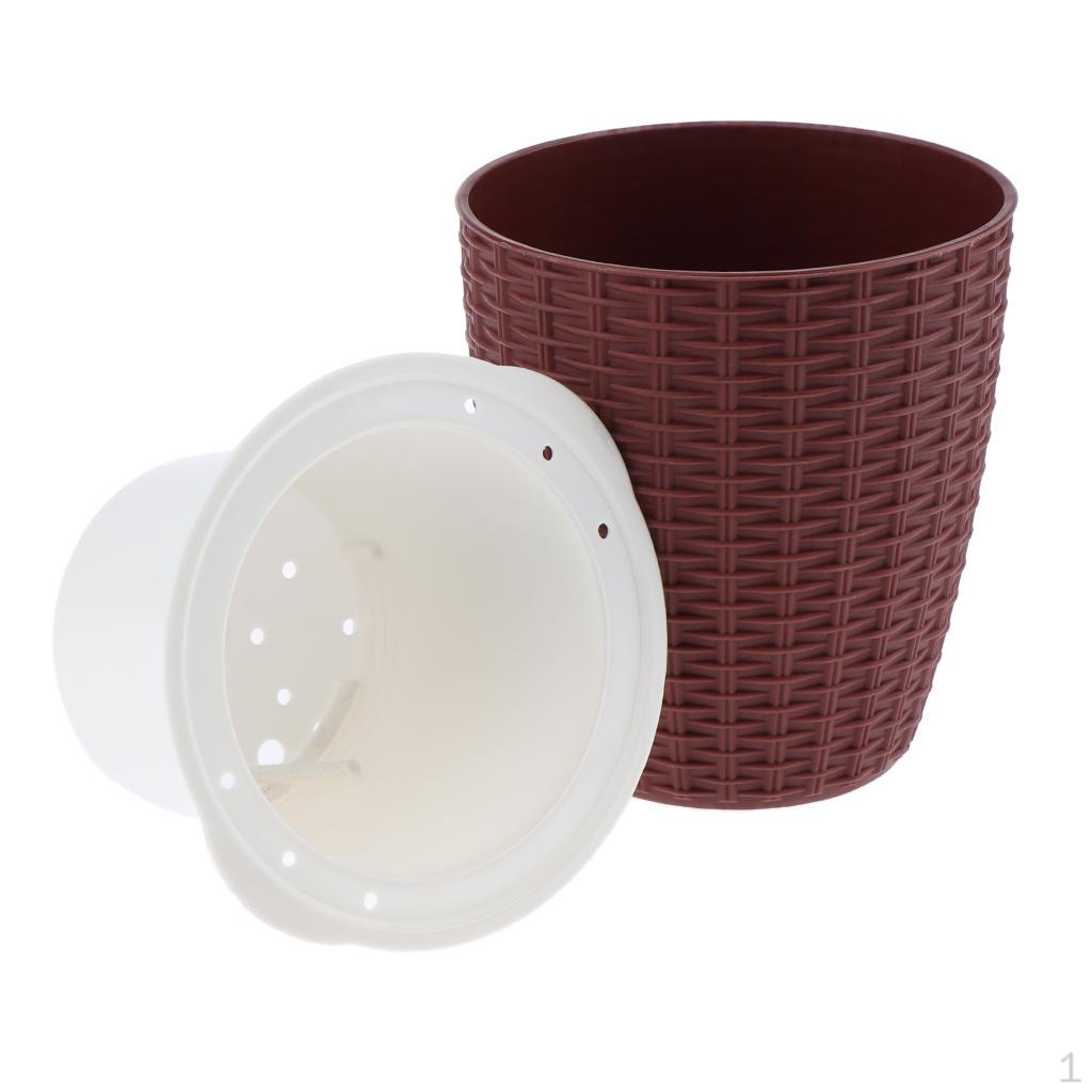 

Double Layer Self-watering Plant Flower Pot Plastic Planter Absorbing S/M/L Coffee M