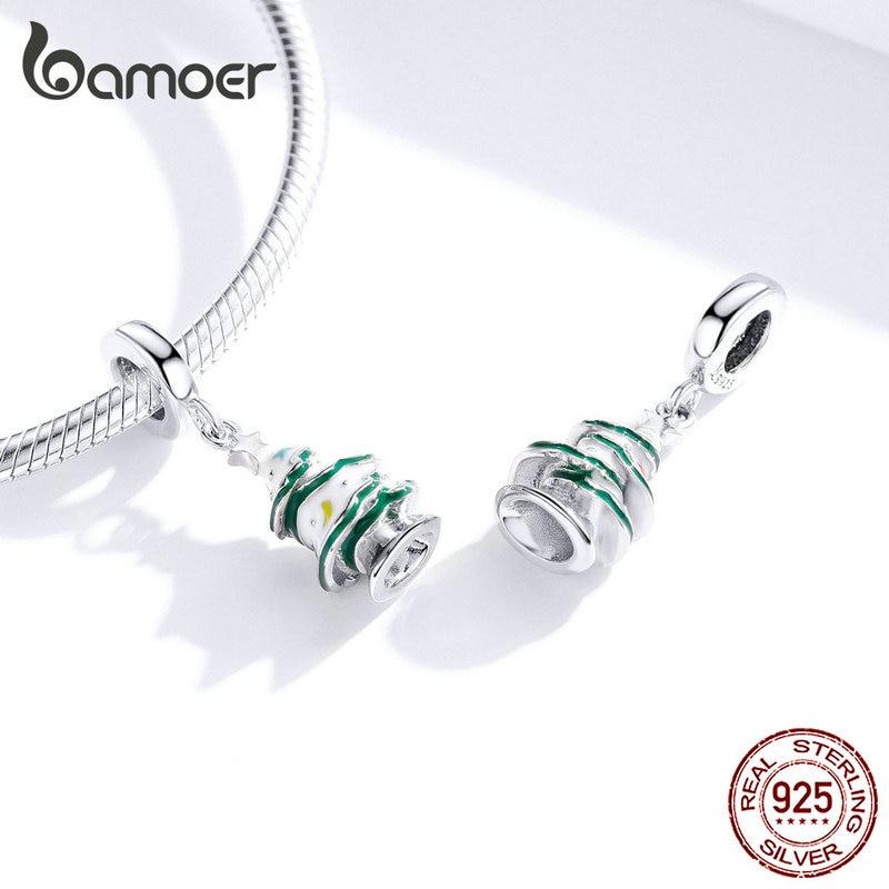 BAMOER Cadou de Crăciun Breloc pentru brad de Crăciun din argint 925 real.