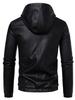 Men's Hooded PU Leather Motorcycle Jacket - Youth Casual Outdoor Faux Leather Jacket