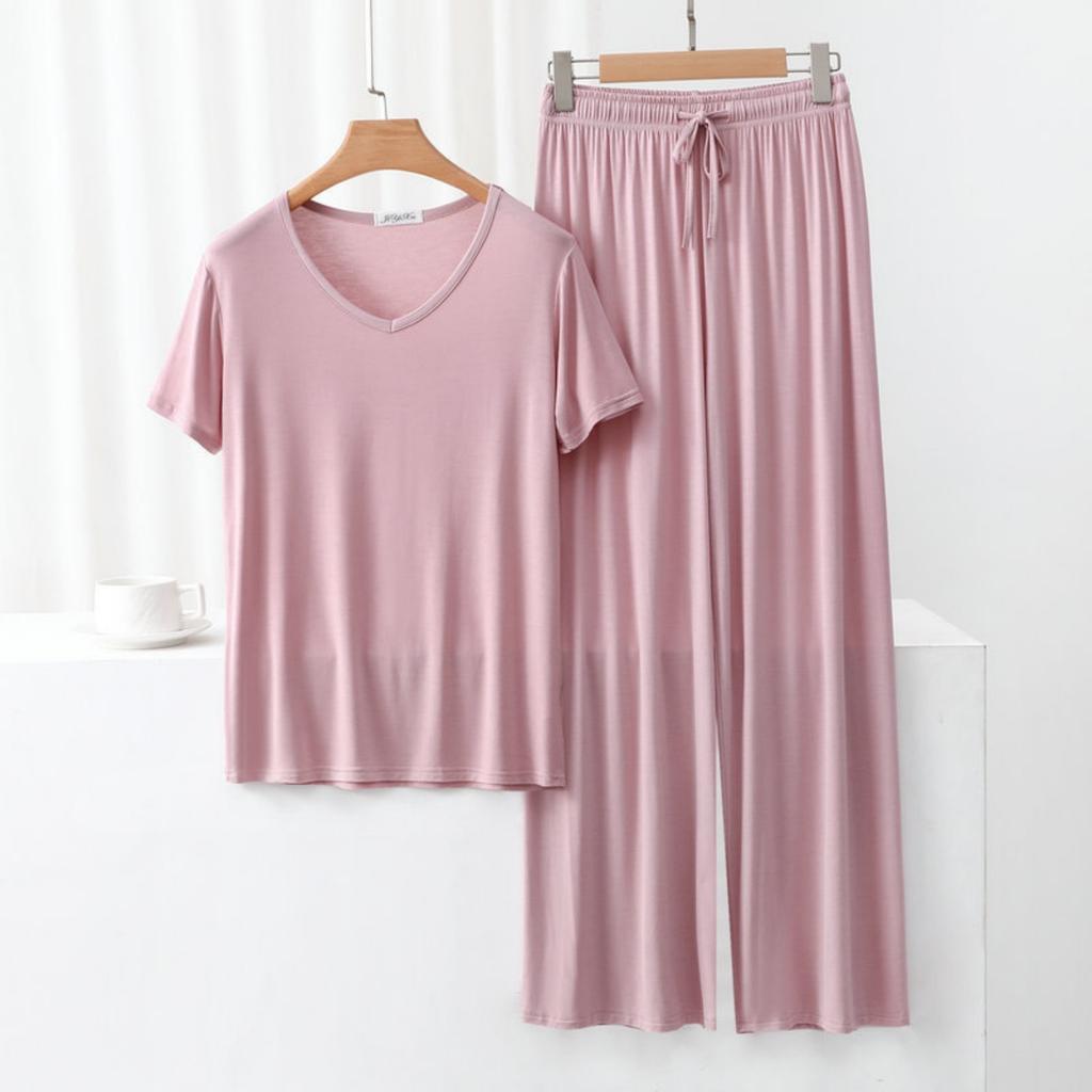Women's Round Neck Suit Large Size Outer Wear Casual Top Wide Leg Trousers Thin Pajamas