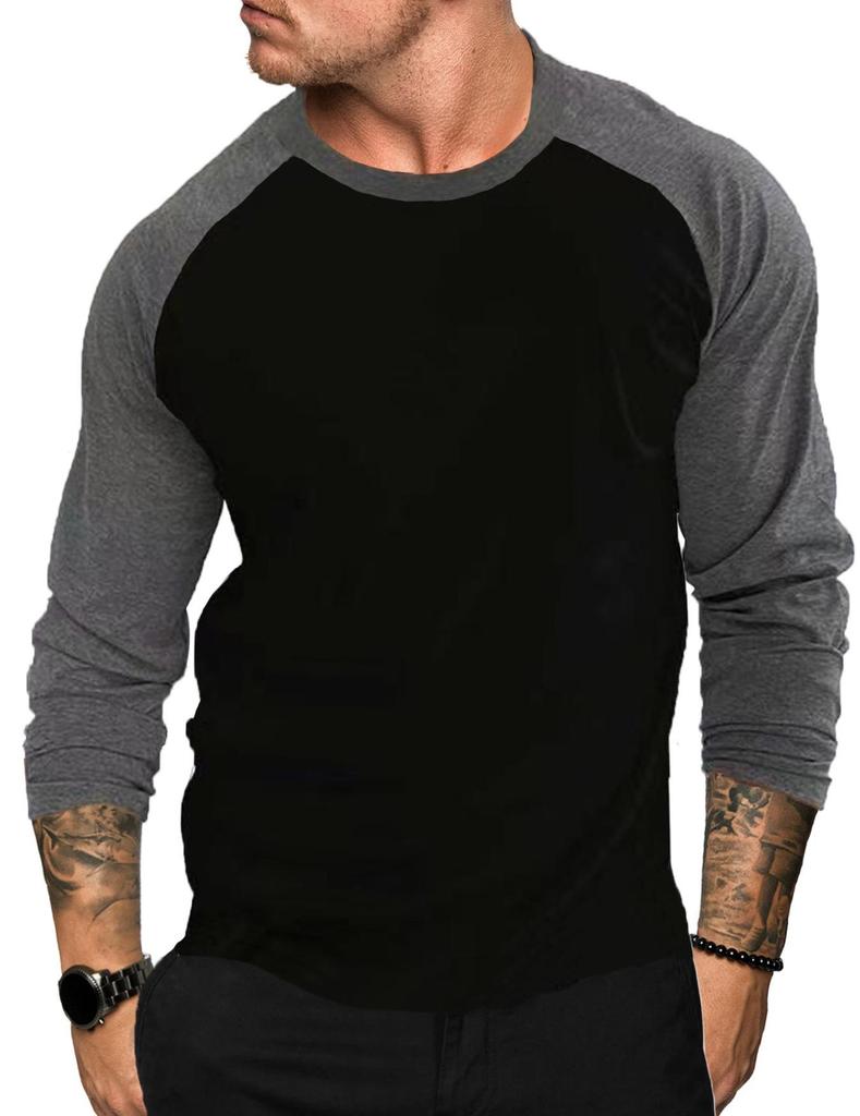 Herren Langarm Rundhals Raglan T-Shirt - Locker, Atmungsaktiv, Große Größen Basisschicht