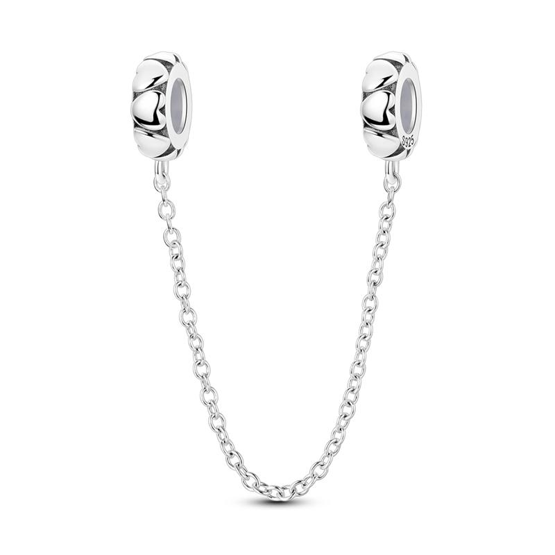 Safety Chain Charms 925 Silver Love Bow Star Moon Snowflake Safety Chain Fit Bracelet DIY Women's Jewelry