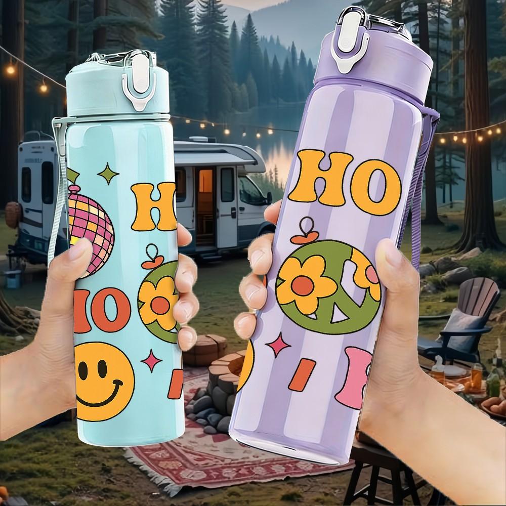 1PC Ho Ho Ho Christmas Santa Pattern 750ml Color Plastic Sports Water Bottle Leakproof Flip Straw Lid Suitable for Sports Office Home Use