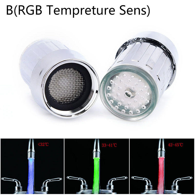 1x Led Water Faucet Light 7 Colors Changing Shower Temperature Sensor ...