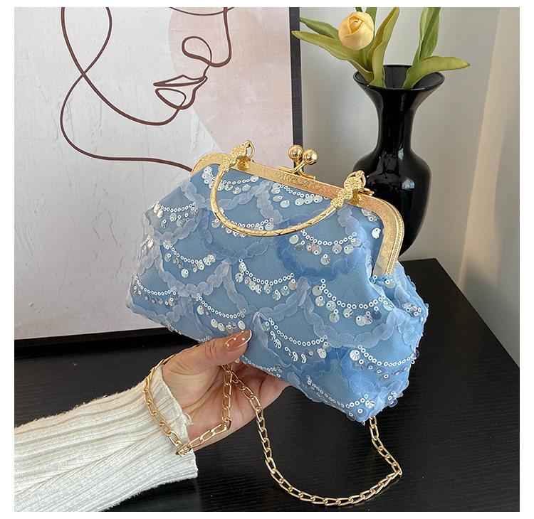 

Нишевая текстурная сумка французский сетчатый дизайн модель-мессенджер 2025 весна новая женская сумка через плечо зарубежный стиль вечерняя сумка синий