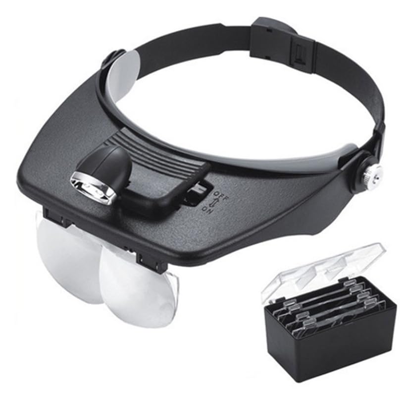 Head Glasses 4 Interchangeable Combine Two Up To 6x Magnifying Glass for Watch and Precision Work 2-LED Magnifier, Magnifier, Head-Mounted Magnifier,