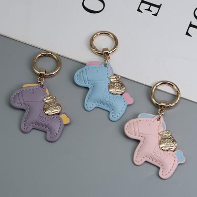 Women Cute PU Leather Horse Keychain Key Chains, Pony Charm Accessories Fashion Bag Key Ring