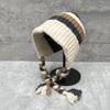 Big Head Circumference Shows Small Face, Contrasting Stripes, Thickened Warm Knitted Wool Hat, Children'S Braided Ear Hat
