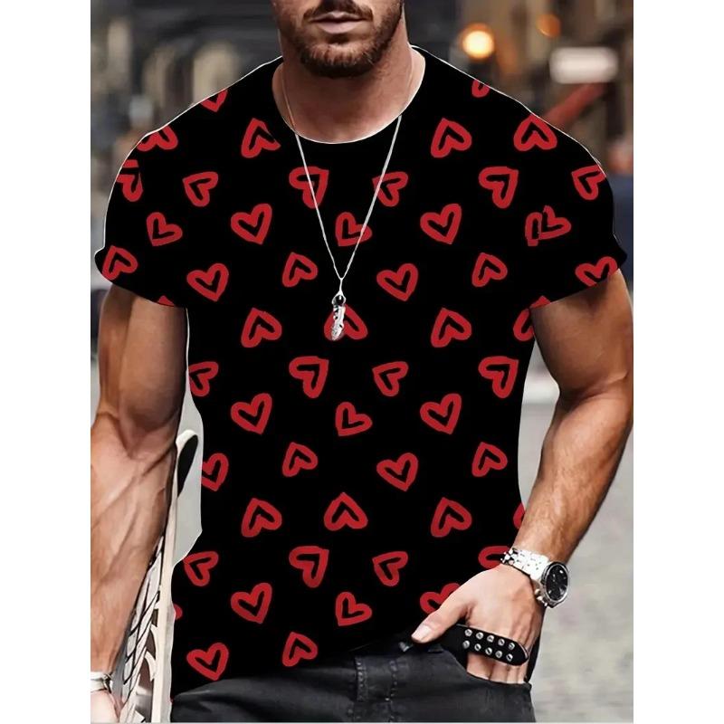 Letni T-shirt męski z krótkim rękawem, modny, casualowy, z nadrukiem 3D wzoru 'Love' i okrągłym dekoltem