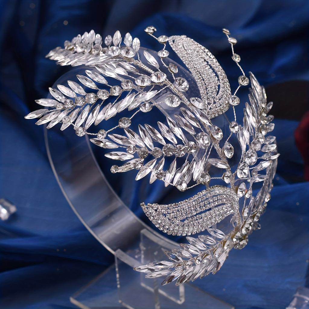 Women Rhinestone Leaf Design Glamorous Bridal Headband Forehead Decoration Headpieces For Wedding Prom Birthday Party Hair Accessories