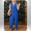 2025 Ensfarget Dame V-hals Kryssstropp Casual Jumpsuitkjole
