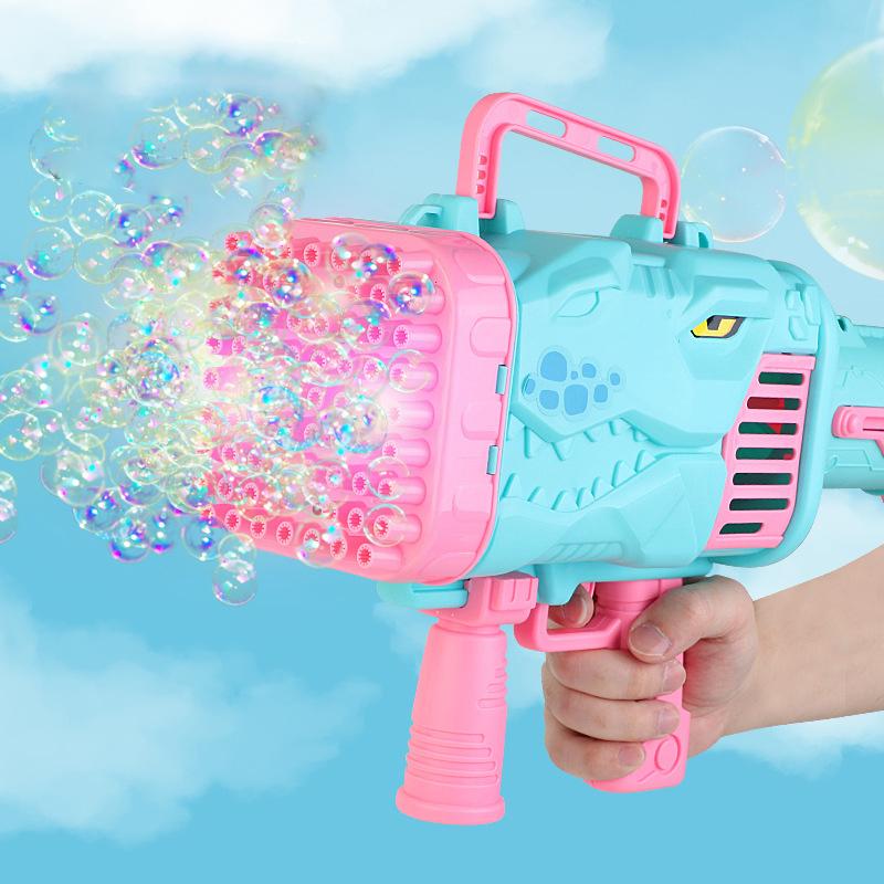64 Holes Dinosaur Electric Bubble Gun With Light Gatling Bubble Machine Soap Bubbles Magic Bubble Blower Gun Kid Outdoor Toys