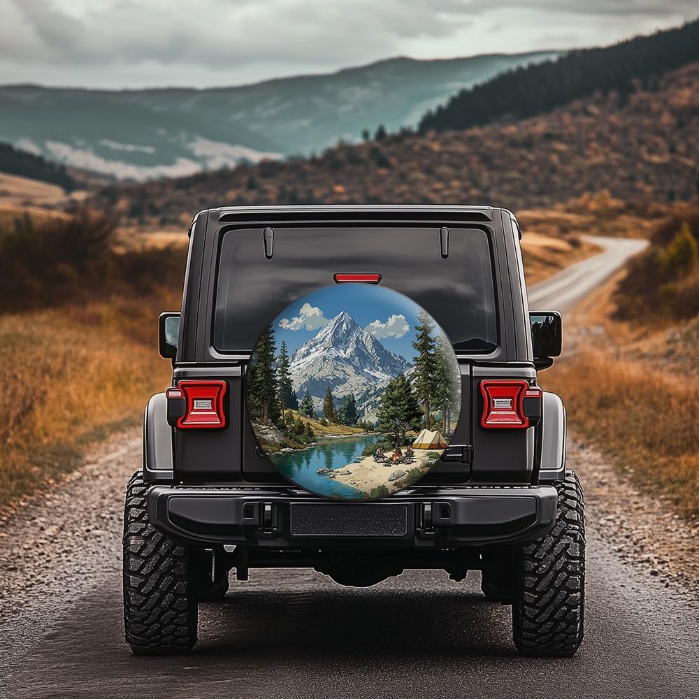 Scenic Mountain Lake Camper Tire Cover Durable All-Weather Protection for RVs SUVs Trucks