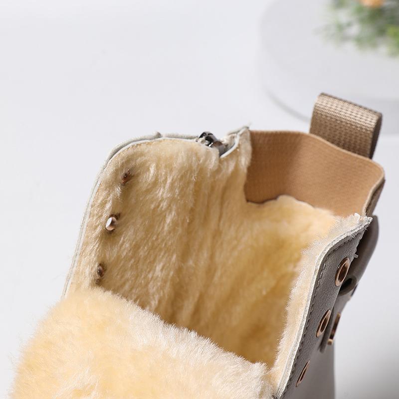 Fashion Winter Warm Thicken Plush Ankle Boots Women Fashion Lace Up Platform Combat Boots Woman Comfort Zipper Pu Leather Short Booties