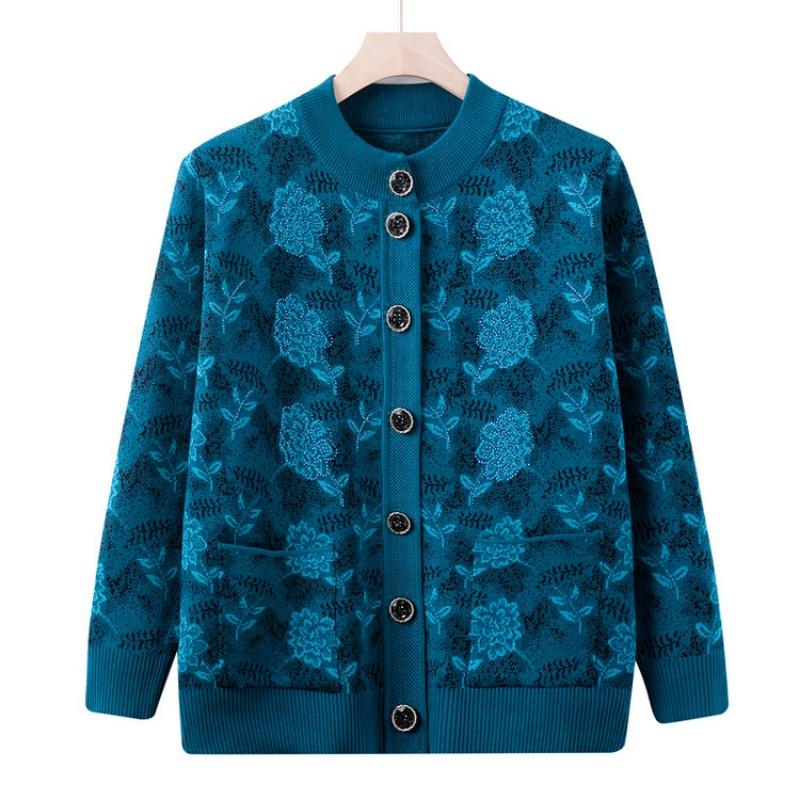 Middle-aged elderly spring clothing female grandma sweater jacket year-old 0 mother plush thickened top old lady cardigan