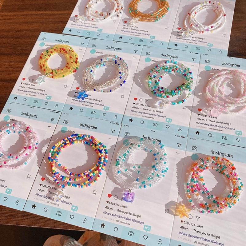 Small Rice Beads Layering Bracelets Stackable Wristband Colorful Beaded Bracelet Fashion Clear Pendant Bracelet Jewelry