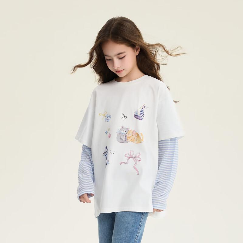 DEESHA Girls  Spliced Fake Two-Piece Long Sleeve Tee 130