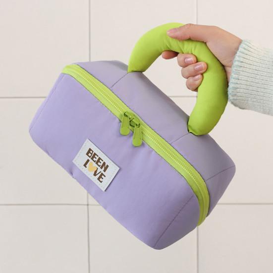 Open Flat Makeup Bag Travel Cosmetic Bag with Padded Handle Large Capacity Toiletry Bag with Brush Pouch for Business Trip Vacation