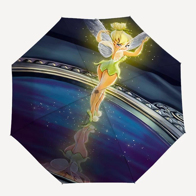 1 Automatischer Aufklapp-Schirm mit Tinkerbell und Feen-Motiv, Bunt, 8 Speichen, Tragbar, für Damen und Herren, Ein Kompakter Begleiter für den täglichen Weg zur Arbeit, Geeignet für den täglichen Gebrauch