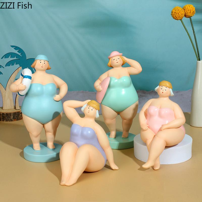 Beach Travel Swimsuit Women Figures Statue Desk Decoration Ornaments Creative Character Resins Sculpture Room Aesthetic Decor
