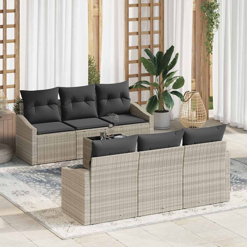 7 Piece Sofa Set with Cushions Light Grey Poly Rattan