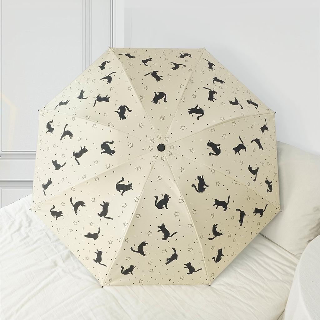 Automatic Sun Umbrella Folding UV Protection Parasol for Women Cartoon Cute Cat Pattern Rainproof Compact Three-fold Umbrella