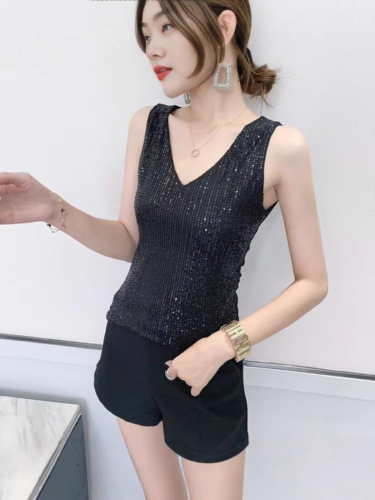 2025 V-Neck Sequin Beaded Glitter Camisole Women's Fashion Vest