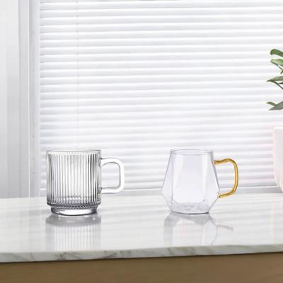 320ml/350ml Transparent Glass Handle Cups Vertical-patterned Cups Diamond Cups Two Exquisite Cups Camping Equipment Outdoor