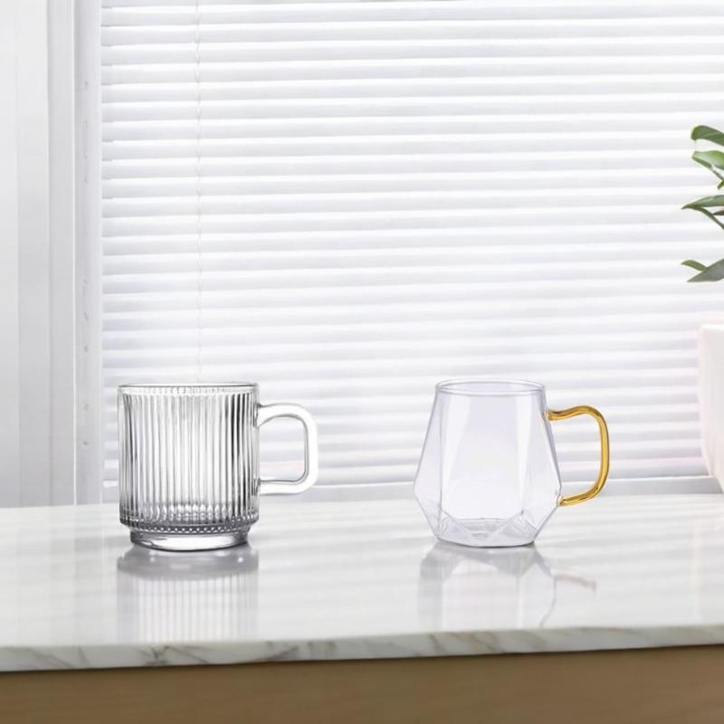 320ml/350ml Transparent Glass Handle Cups Vertical-patterned Cups Diamond Cups Two Exquisite Cups Camping Equipment Outdoor
