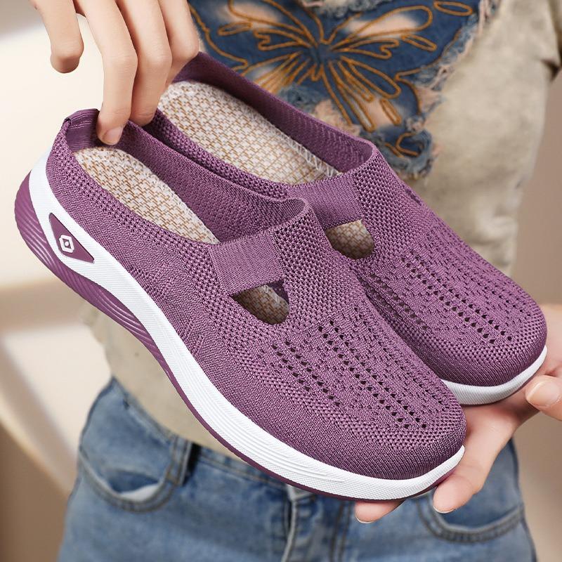 Women's Baotou Half Slipper Summer Breathable Mesh Shoes Hollow Out Casual Shoes Lightweight Walking Flats Women Slip-On Loafers