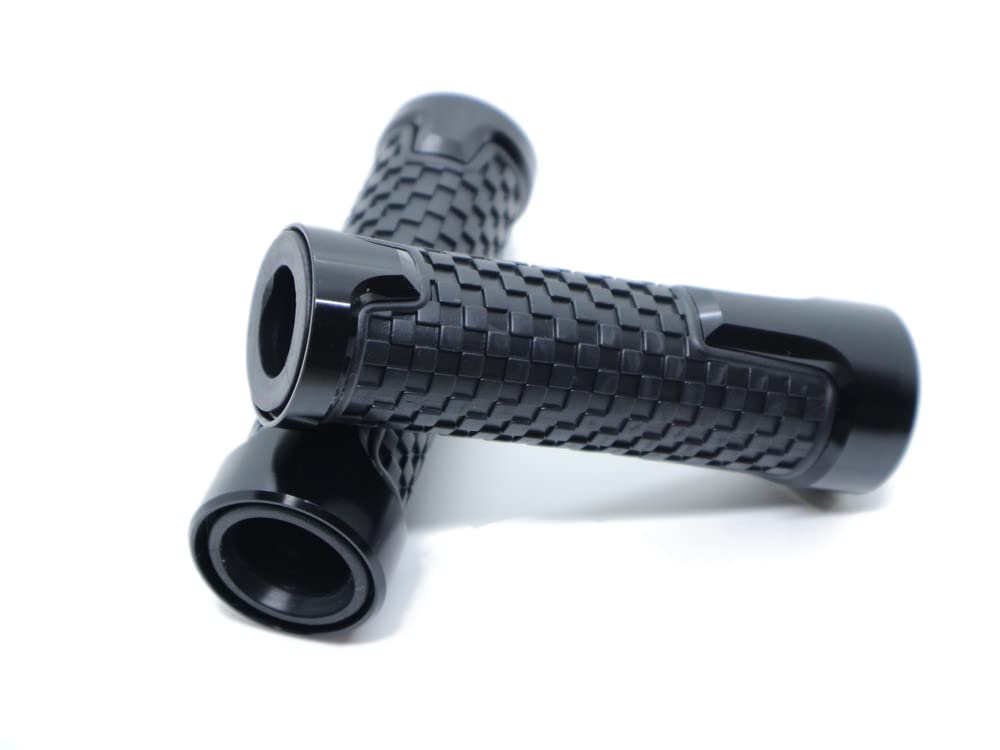 Beatus Aluminum & Rubber Handle Grip Motorcycle Bike 22.2mm Universal Left and Right Set Type B (Black)