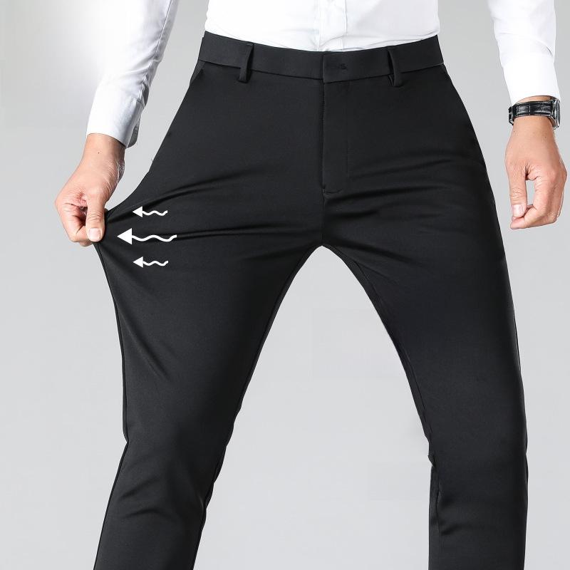 "Męskie spodnie Slim Straight Business Casual, rozciągliwe, odporne na gniecenie - Czarne"