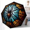 1pc Spider StainedGlass Compact Travel Umbrella, Automatic Folding Lightweight Windproof 8-Bone Reinforced Design,012129
