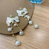 Korean Simple Imitation Pearl White Bowknot Long Tassel Earring for Women Personality Geometry Ear Jewelry Korean Fashion