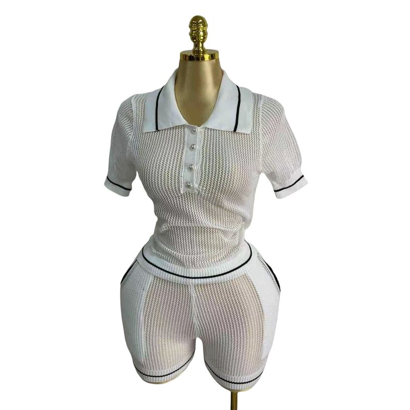 Western Style Fashion Casual Loose Knit Lapel Short sleeve Top Shorts Set Top and Shorts Set